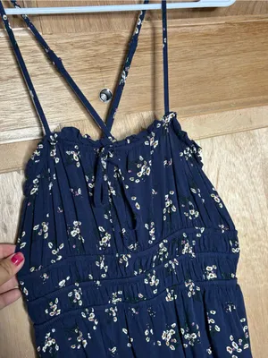 Audrey Parks Navy Floral Spaghetti-Strap Wide-Leg Jumpsuit size S thumbnail 3