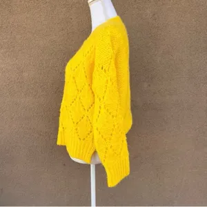 Sleeping on Snow (Anthro) Yellow Crochet Alpaca Sweater Size S thumbnail 2