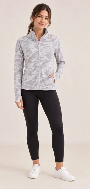 Jockey Gray Camo Full Zip Athletic Jacket Thumbholes Size S thumbnail 1