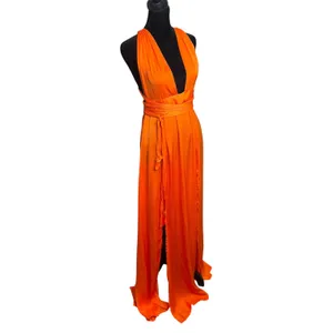 Hello Molly Thigh High Split Maxi Dress Womens 8 Orange Plunging Neckline thumbnail 10