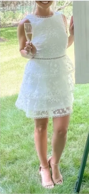 NWOT Lulus Look So Sweet White Floral Embroidered Organza Mini Dress thumbnail 1