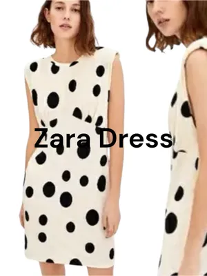 Zara Trafaluc beige sleeveless dress black polka dots and shoulder pads thumbnail 3