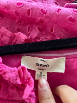 Entro Hot Pink One Shoulder Eyelet Top Small Ruffle Trim Feminine 100% Cotton Summer thumbnail 4