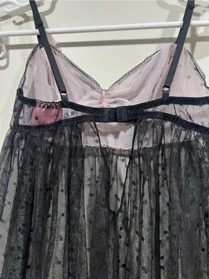 Victoria's Secret Black & Pink Sheer Polka Dot Babydoll Chemise Size Small thumbnail 7