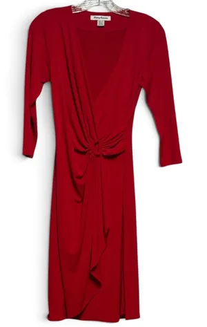Tommy Bahama Clara 3/4 Sleeve Faux Wrap V-Neck Stretch Jersey Dress Red XS thumbnail 1