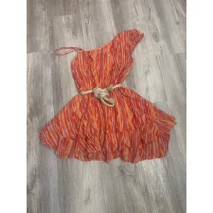 Free‎ People Heart Shaped Face Mini Dress Orange Pink One Shoulder Size Large thumbnail 2