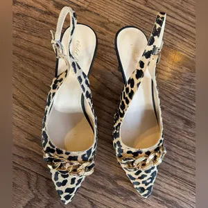 Violet and Red Leopard Print Calf Hair Leopard Print Kitten Heels Pointed Toe 8M thumbnail 6