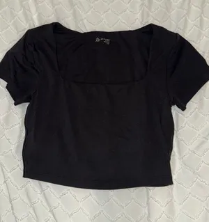 OFFLINE by Aerie Cropped Black T-Shirt w/ Built in Bra thumbnail 1