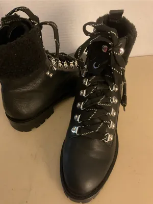Rebecca Taylor women Black leather Lace-Up Faux Shearling Combat Boots uS 7 thumbnail 1