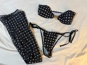 Polka Dot Bikini with Maxi Skirt Black thumbnail 2