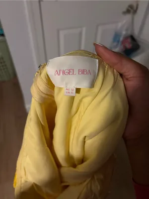 Angel Biba Strapless Floral Appliqué Mini Dress in Pale Yellow thumbnail 4