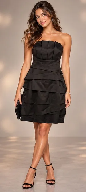 White House Black Market Strapless Satin Dress Sz 0 Y2K HOCO Tiered Cocktail thumbnail 1