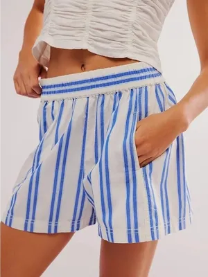 Free People Get Free Striped Pull On Shorts White Blue Striped Small thumbnail 1