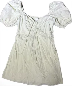 H&M Light Mint Green Puff-Sleeve Milkmaid Mini Dress Sweetheart Cotton Large thumbnail 1