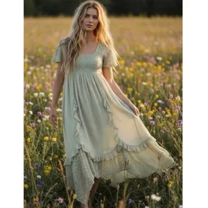Free People Ethereal Bohemian Bring The Romance Maxi Dress Stone Moss Large thumbnail 14