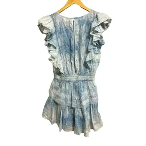Cottagecore Boho LoveShackFancy Cotton Tie Dye Lace Ruffle Mini‎ Dress Blue XS thumbnail 8