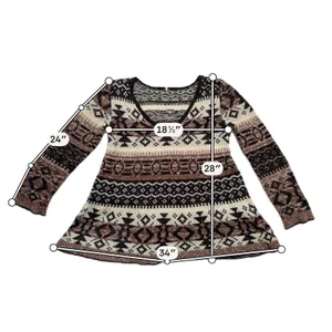 Free People Tunic Sweater Womens S Brown Excellent Southwestern V-Neck Knit thumbnail 3