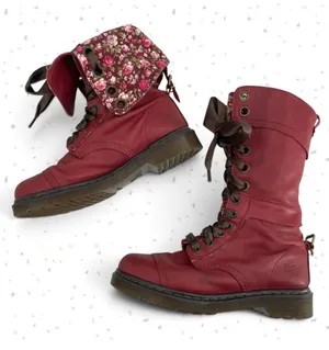 Dr. Martens Triumph Boots Red Oxblood Leather Pirate Fold Down Floral Boots US 9 thumbnail 1