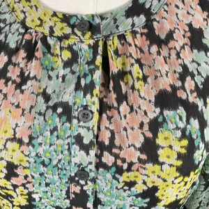 LOFT‎ Size 4 Floral Midi Dress Grey Pastel Button Front Sheer Lined Long Sleeve thumbnail 10