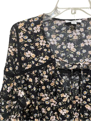 American Eagle Floral Peplum Blouse Black Womens Size Large Long Sleeve Boho thumbnail 3