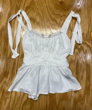 Rowa Peplum Tank Womens Small White Silk Lined Tie Preppy Wide Strap Top B61 thumbnail 1