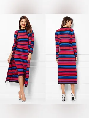 New‎ York & Co Eva Mendes Cecilia Striped Duster Cardigan Sweater Large XL thumbnail 2