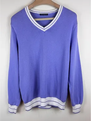 Brandy Melville Nikki Periwinkle Blue White Varsity V Neck Sweater One Size thumbnail 2