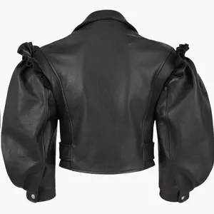 Simone Rocha Black Leather Jacket with Ruffle Accents Size 6 thumbnail 6
