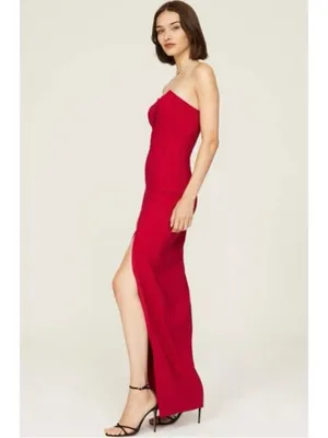 Aidan Mattox Strapless Maxi Dress 4 Red Plunge Neckline Slit Gown Sweetheart thumbnail 13