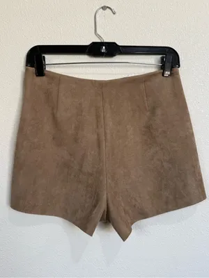 Love Tree Juniors L Taupe Faux Suede Wrap Mini Skort Snap Y2K Western Boho Fall thumbnail 7