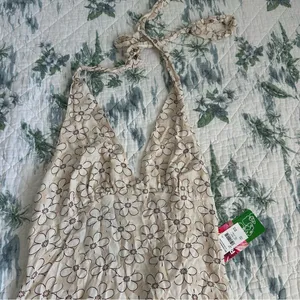 ROXY Ocean Boulevard Womens Halter Dress L Tie White Floral Flower Pink thumbnail 6