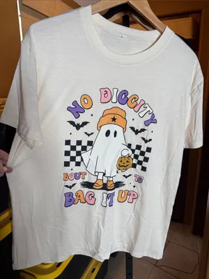 NWOT Halloween Ghost Graphic Tee XL Cream Cute Trick or Treat Shirt thumbnail 2