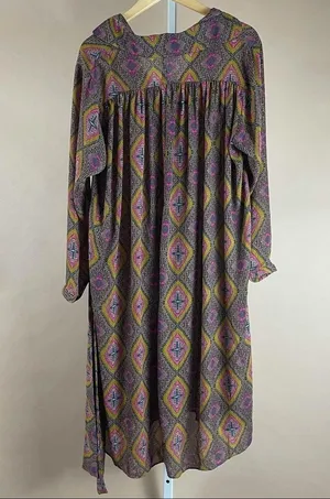 Hazel Large Boho Aztec Flowy Loose Dress Pleat V Neck Swim Cover Vacation Summer thumbnail 3
