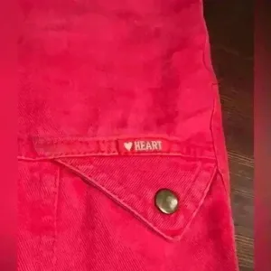 Vintage Retro Red Faded Denim Heart Dors Ankle Jeans 80s 90s‎ Western Pants thumbnail 3
