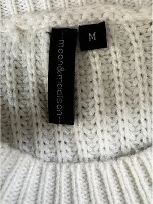 Sweater M White Mustard Sage Colorblock Chunky Knit Crew Neck Cropped thumbnail 2