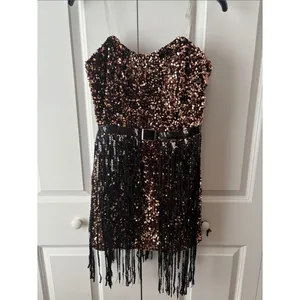 Blue B Sequin Fringe Party Dress Bronze & Black Flapper Party Costume Retro thumbnail 3