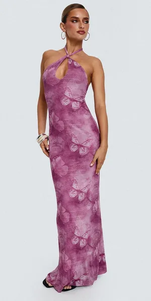 Princess Polly nathaleia purple butterfly backless halter dress thumbnail 1