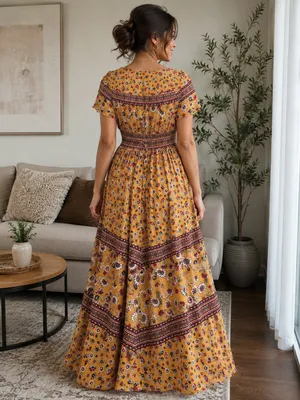 Cupshe Boho Floral Orange Tiered maxi Dress thumbnail 2