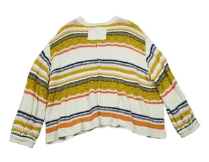 POL Striped Pointelle Knit Sweater Mustard Orange Cream Boho Retro Oversized‎ thumbnail 1