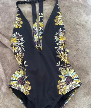 Out from under (urban outfitters) sunflower deep plunge one piece swim suit thumbnail 1