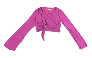 Urban Outfitters Elle Keyhole Flare Sleeve Magenta Wrap Blouse SZ S Y2K Festival thumbnail 1