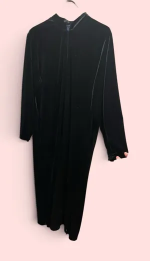 Cute 90s velvet stretchy robe house dress zip front pockets cozy soft classic thumbnail 1