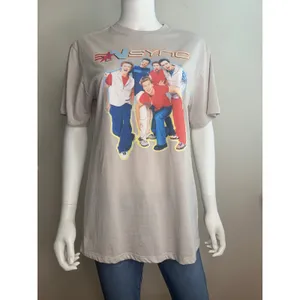 NSYNC 2000s Boy Band Oversized Graphic Tee‎ Cream Mineral Wash Women Small NWOT thumbnail 2