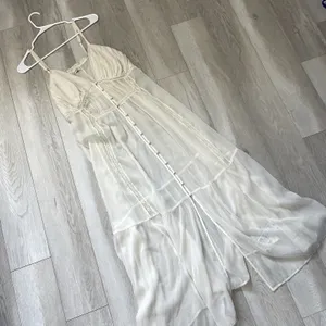 Abercrombie & Fitch Dress sheer chiffon midi womens Cream (large) boho feminine thumbnail 1