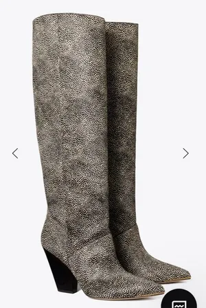 TORY BURCH LILA CALF HAIR KNEE HIGH BOOTS Cowboy Style Boots Black and White thumbnail 1