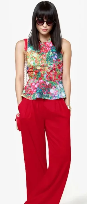 Lulus Key to the City Red Wide-Leg Pants Size Small thumbnail 1