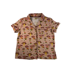 Haute Dreamz Mushroom Print PJ Top XL Pink Button Down Short Sleeve Sleepwear thumbnail 2