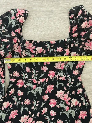 Lush XS Black Floral High Low Ruffle Dress Square Neck Puff Sleeve thumbnail 6