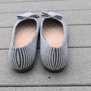 Basic Edition Striped Bow Flats | Striped Ballet Flats With Bow Blue Size 10 thumbnail 5