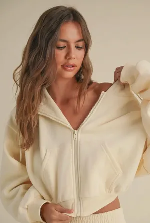 Kimberly Cream cropped Hooded Zip-Up thumbnail 6